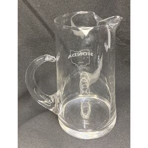 Honda Heavy Clear Glass Pitcher Etched Logo - 8" Tall, 4.5" in Diameter Vintage